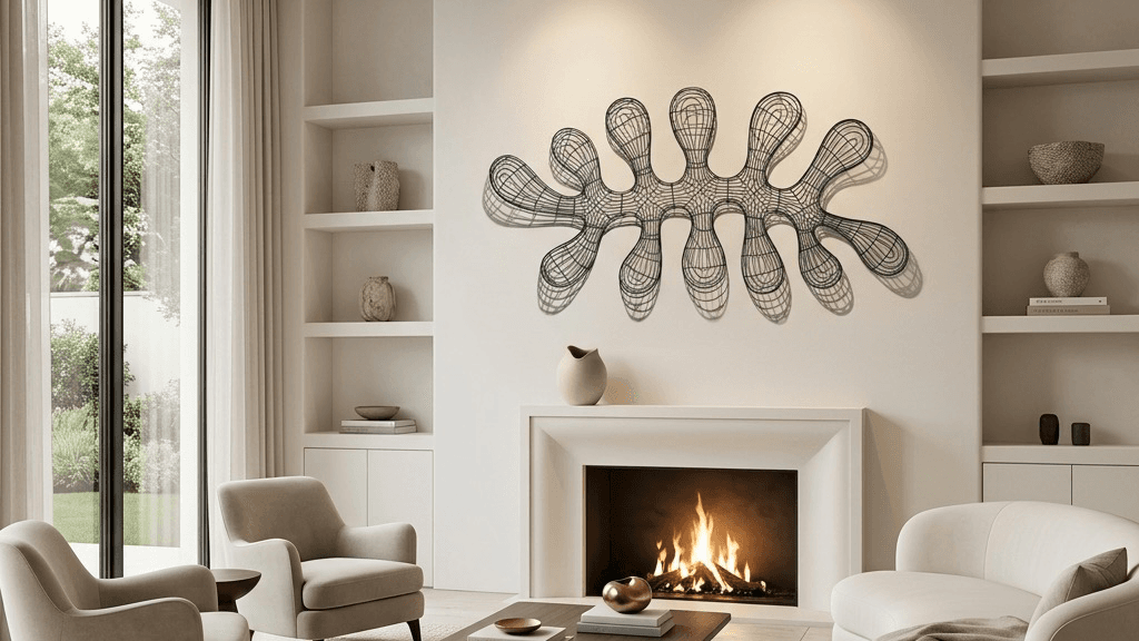 A commissioned sculpture installed as the focal point of a refined living space